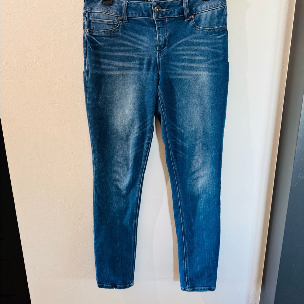 Maurices Blue Skinny Jeans with Stretch and Fading